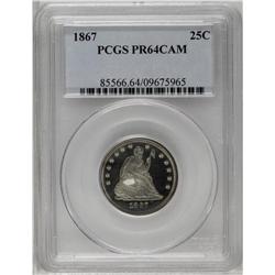 1867 25C PR64 Cameo PCGS. Snow-white de