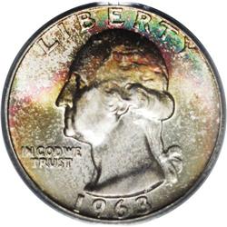 1963-D 25C MS67 PCGS. Exquisite toning 