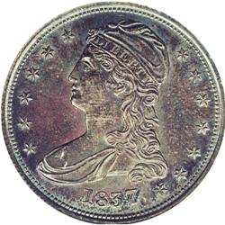 "1837 50C MS64 ANACS. Vivid apple-green,"