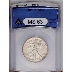 1916-S 50C MS63 ANACS. Housed in a dist