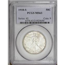 1918-S 50C MS63 PCGS. Lightly toned des