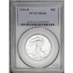 1934-D 50C MS65 PCGS. Unusually strong 