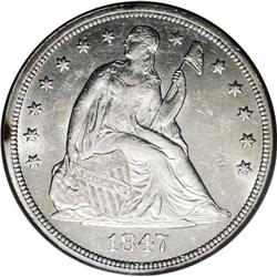 1847 S$1 MS62 PCGS. Essentially untoned