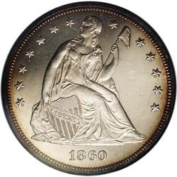 1860 S$1 PR64 NGC. Ocean-blue and honey