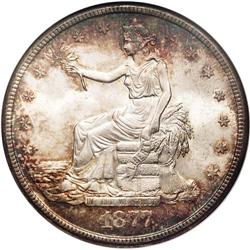 1877-S T$1 MS65 NGC. Rich dappled reddi