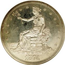 "1874 T$1 PR63 Cameo ANACS. Bowers'' ""Pa"