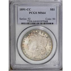 "1891-CC S$1 MS64 PCGS. Sea-green, orang"