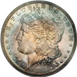 "1881 S$1 PR67 PCGS. Luminous apricot, e"
