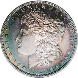 1899 S$1 PR63 NGC. Vividly toned in ele