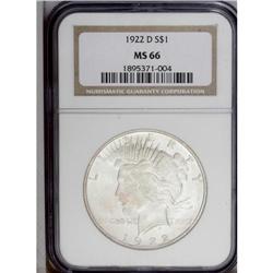 1922-D S$1 MS66 NGC. Both sides display