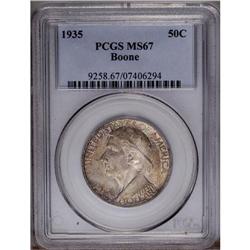 "1935 50C Boone MS67 PCGS. Speckled red,"