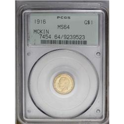 1916 G$1 McKinley MS64 PCGS. A satiny a