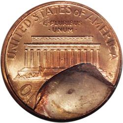 1999 1C Lincoln Cent--Reverse Die Break