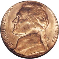 1967 5C Jefferson Nickel--Struck on a C