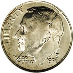 1996-P 10C Roosevelt Dime--Obverse Spli