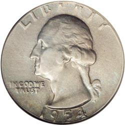 1954 25C Washington Quarter--Struck on 