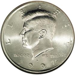 1997-P 50C Kennedy Half Dollar--Broadst