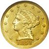 Image 1 : 1851-D $2 1/2 MS65 NGC. A carefully pre