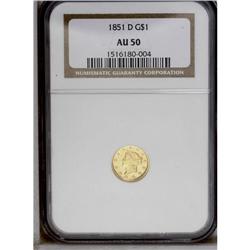 "1851-D G$1 AU50 NGC. share, variety, co"