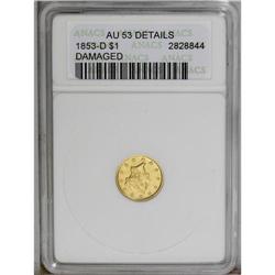 1853-D G$1 --Damaged--ANACS. AU53 Detai