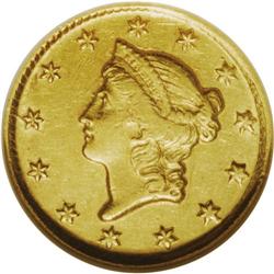 1853-D G$1 AU58 NGC. Variety 5-G. Sligh