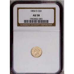 1854-S G$1 AU58 NGC. Here is a partiall