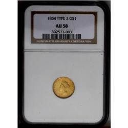 1854 G$1 Type Two AU58 NGC. A lovely go