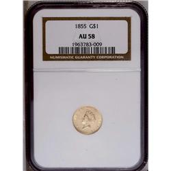 1855 G$1 AU58 NGC. Type Two. A lovely s