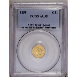 1855 G$1 AU58 PCGS. The honey-gold surf