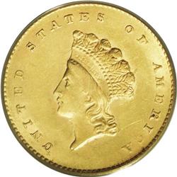 1855 G$1 MS61 PCGS. A smooth tan-brown 