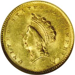 1855 G$1 MS62 NGC. A frosty Mint State 