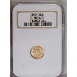 1856 G$1 Slanted 5 MS63 NGC. Hints of l
