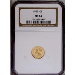 1857 G$1 MS64 NGC. A bright Choice Mint