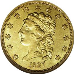 "1837 $2 1/2 AU58 NGC. McCloskey-B, R.3."