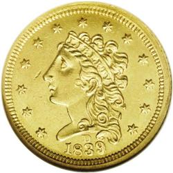 "1839-D $2 1/2 AU58 NGC. Variety 1-A, Mc"