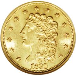 "1839-O $2 1/2 MS64 NGC. Low Date, Close"