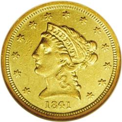 1841-D $2 1/2 AU55 NGC. Variety 2-C. Th