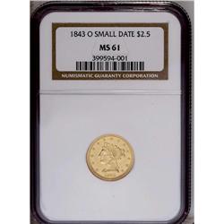 "1843-O $2 1/2 Small Date, Crosslet 4 MS"