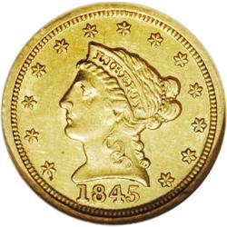 1845-D $2 1/2 AU55 NGC. Variety 6-I. Pr