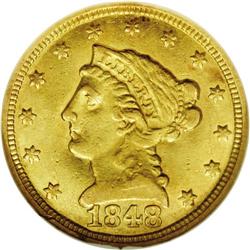1848-C $2 1/2 AU58 NGC. Variety 10-F. T
