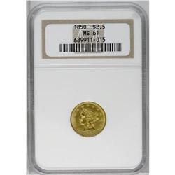 1850 $2 1/2 MS61 NGC. This pleasant gre