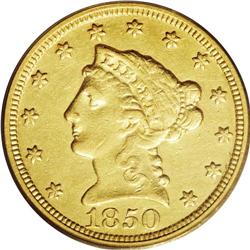 1850-C $2 1/2 XF45 PCGS. Variety 12-H. 