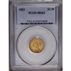 1852 $2 1/2 MS63 PCGS. This satiny Libe