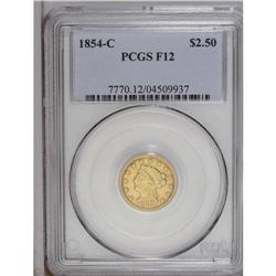 1854-C $2 1/2 Fine 12 PCGS. Variety 15-
