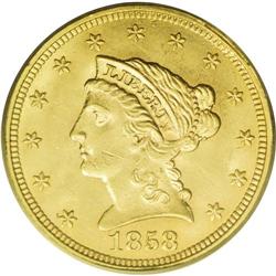 1858 $2 1/2 MS63 PCGS. David Akers (198