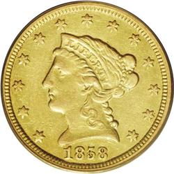 "1858-C $2 1/2 XF45 PCGS. Variety 18-J, "