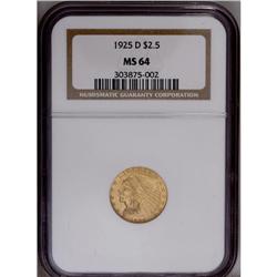 1925-D $2 1/2 MS64 NGC. Soft luster pee