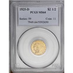 1925-D $2 1/2 MS64 PCGS. Boldly struck 