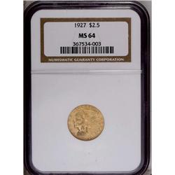 1927 $2 1/2 MS64 NGC. Deep peach-gold a