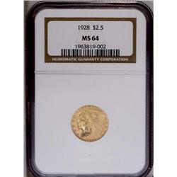 "1928 $2 1/2 MS64 NGC. Bright, well fros"